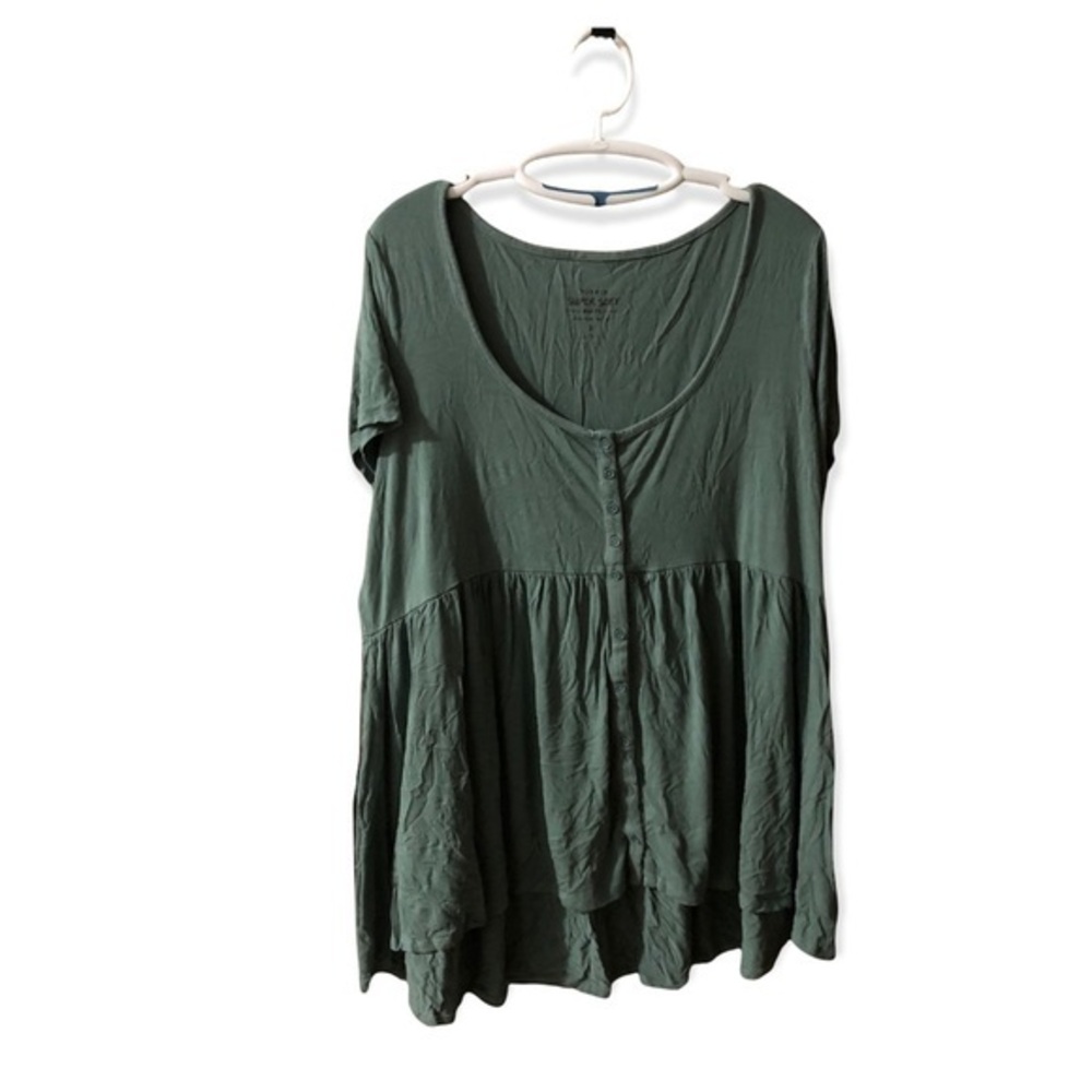 Torrid Shirt Women’s Size 3 Button Down Scooped Neck GrannyCore Green